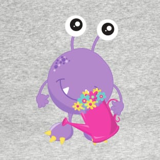 Spring Monster, Colorful Flowers, Purple Monster T-Shirt